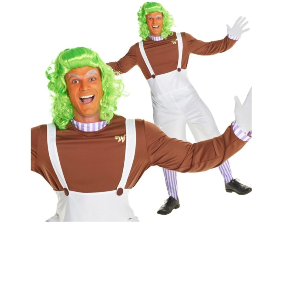 Men's Oompa Loompa Costume with Green Wig